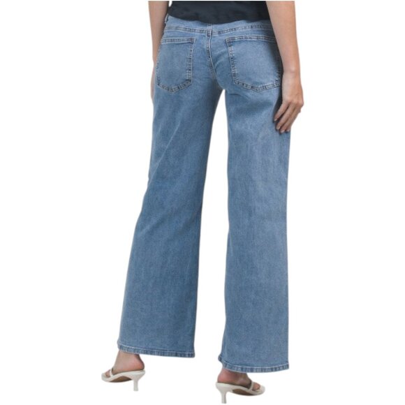 FLYING ANGEL Light Wash Cherry Embroidered Wide Leg Jeans - Picture 2 of 2